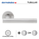 TH 124, Lever Handles, Tubular, On Round Rose, With Escutcheons, 137mm (l), Stainless Steel, DORMAKABA-1