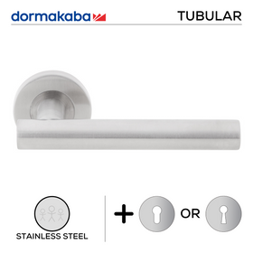 TH 124, Lever Handles, Tubular, On Round Rose, With Escutcheons, 137mm (l), Stainless Steel, DORMAKABA