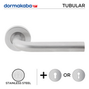 TH 126, Lever Handles, Tubular, On Round Rose, With Escutcheons, 148mm (l), Stainless Steel, DORMAKABA-1