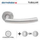 TH 128, Lever Handles, Tubular, On Round Rose, With Escutcheons, 152mm (l), Stainless Steel, DORMAKABA-1