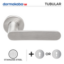 TH 132, Lever Handles, Tubular, On Round Rose, With Escutcheons, 140mm (l), Stainless Steel, DORMAKABA-1