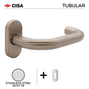 FT11.O.C.TR, Lever Handles, Tubular, On Oval Rose, With Cylinder Escutcheons, Stainless Steel with Tarnish Resistant, CISA-1