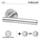 Arhus, Lever Handles, Tubular, On Round Rose, With Escutcheons, Stainless Steel, QS-1