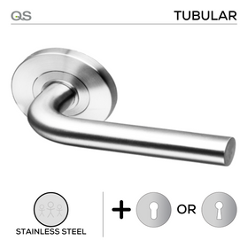 Coupe  Oslo -Rose, Lever Handles, Tubular, Round Rose, With Escutcheons, Stainless Steel, QS