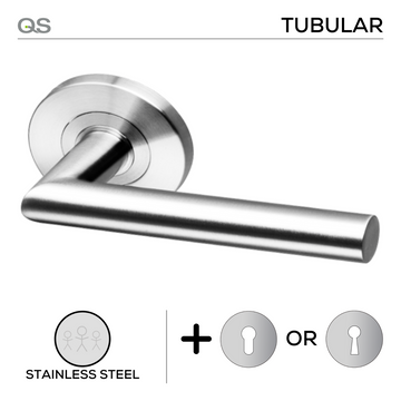QS Stainless Steel Lever Handle main product view; clean stainless confidence for a better door setup.