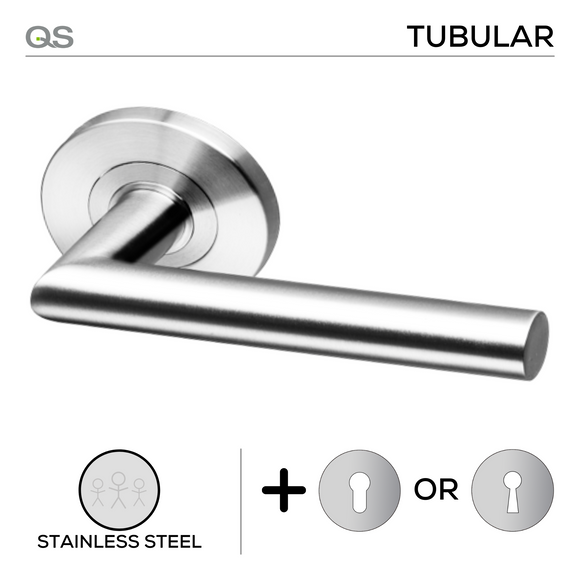 QS Stainless Steel Lever Handle main product view; clean stainless confidence for a better door setup.