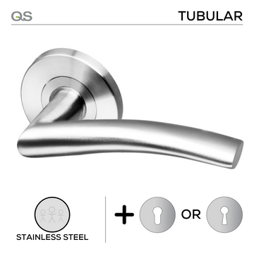 Main product view of QS Stainless Steel Lever Handle, made for patio and sliding doors with tough stainless shine.