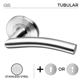 Coupe  Umea -Rose, Lever Handles, Tubular, Round Rose, With Escutcheons, Stainless Steel, QS