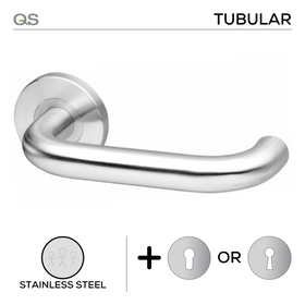 Kiruna, Lever Handles, Tubular, On Round Rose, With Escutcheons, Stainless Steel, QS