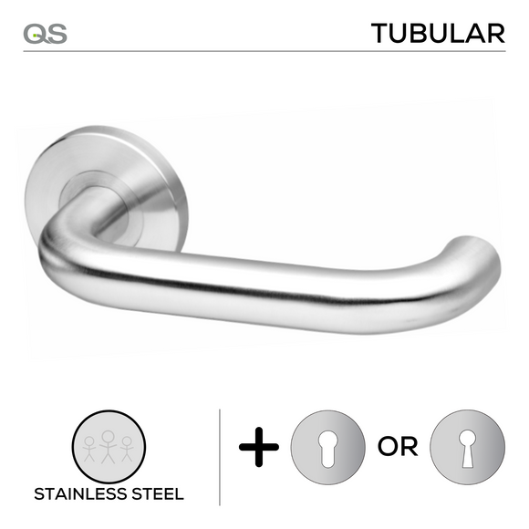 Kiruna, Lever Handles, Tubular, On Round Rose, With Escutcheons, Stainless Steel, QS