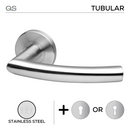 Lulea, Lever Handles, Tubular, On Round Rose, With Escutcheons, Stainless Steel, QS-1
