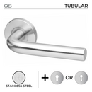 Oslo, Lever Handles, Tubular, On Round Rose, With Escutcheons, Stainless Steel, QS-1