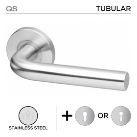 Oslo, Lever Handles, Tubular, On Round Rose, With Escutcheons, Stainless Steel, QS