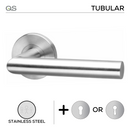 Oulu, Lever Handles, Tubular, On Round Rose, With Escutcheons, Stainless Steel, QS-1
