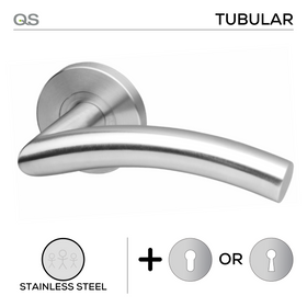 Umea, Lever Handles, Tubular, On Round Rose, With Escutcheons, Stainless Steel, QS