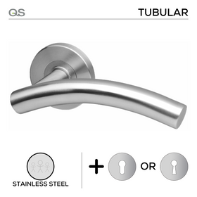 Vaasa, Lever Handles, Tubular, On Round Rose, With Escutcheons, Stainless Steel, QS