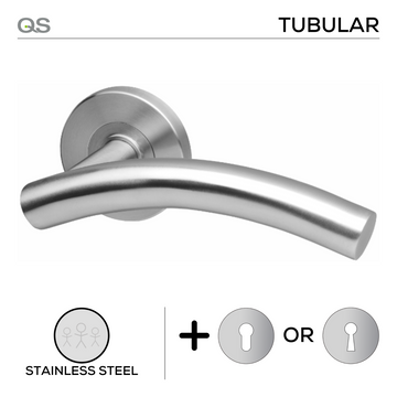 Main product view of QS Stainless Steel Lever Handle, made for patio and sliding doors with tough stainless shine.