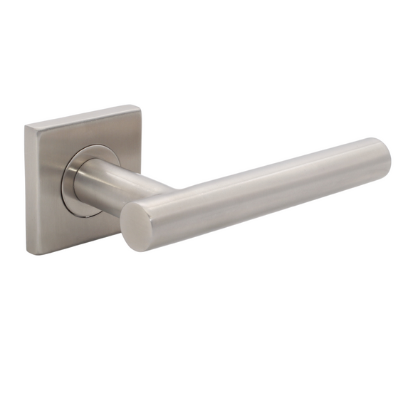 FT06.S._.SS, Lever Handles, Tubular, On Square Rose, With Escutcheons, 134mm (l), Stainless Steel, CISA