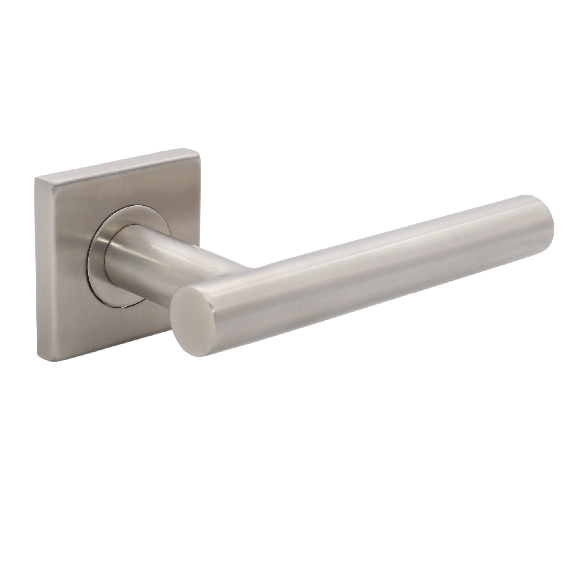 FT06.S._.TR, Lever Handles, Tubular, On Square Rose, With Escutcheons, 134mm (l), Stainless Steel with Tarnish Resistant, CISA