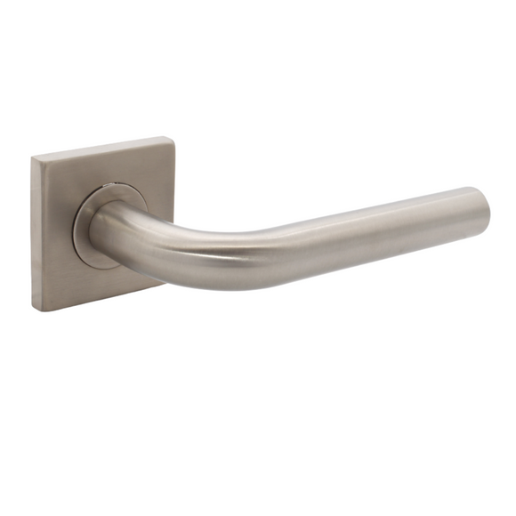 FT01.S._.TR, Lever Handles, Tubular, On Square Rose, With Escutcheons, 134mm (l), Stainless Steel with Tarnish Resistant, CISA