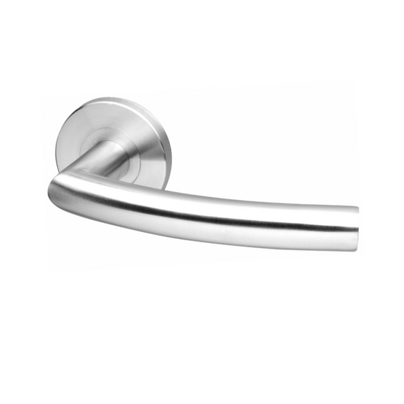 Turku, Lever Handles, Tubular, On Round Rose, With Escutcheons, Stainless Steel, QS