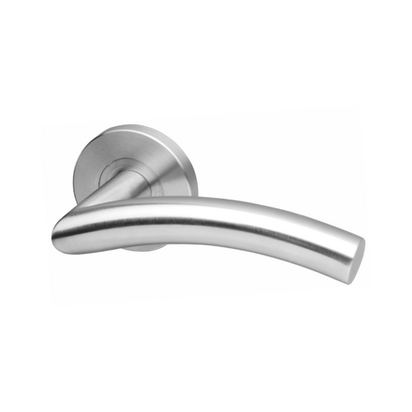 Umea, Lever Handles, Tubular, On Round Rose, With Escutcheons, Stainless Steel, QS