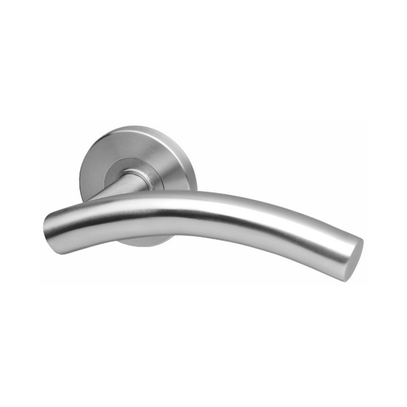 Vaasa, Lever Handles, Tubular, On Round Rose, With Escutcheons, Stainless Steel, QS
